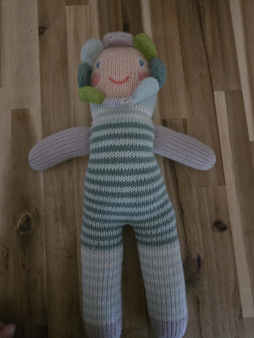 Blabla Handmade Striped Knit Doll - Soft Pastel Blue & Green